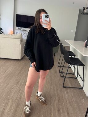 Pebby Forevee Black Studded Crewneck